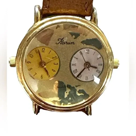 Lot of 3 Duel Time Quartz watch stainless steel back Japan- leather bands - Picture 3 of 8